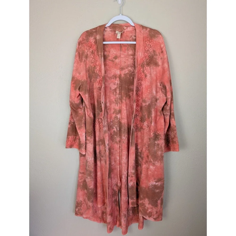 LOGO by Lori Goldstein Tie Dye Lace Duster Cardigan Kimono Size 2X